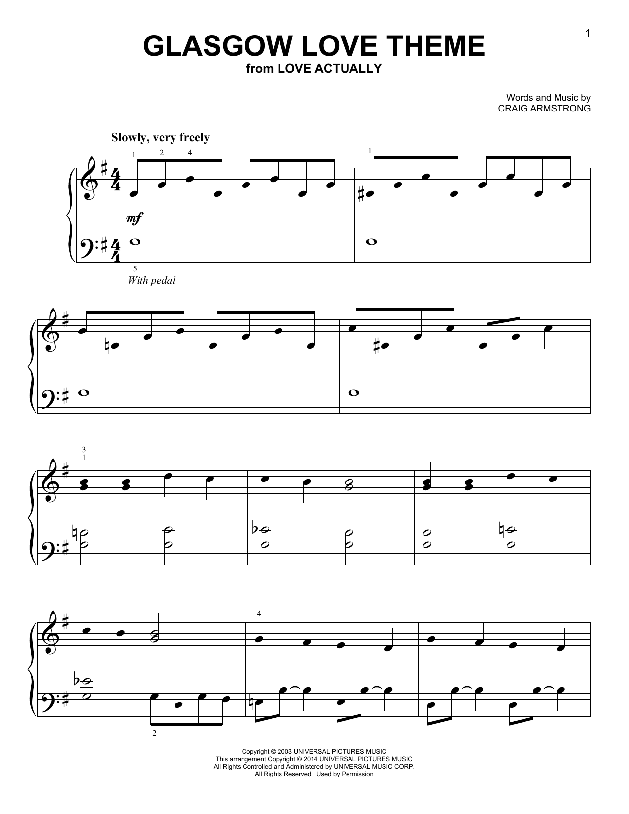Craig Armstrong "Glasgow Love Theme (from Love Actually)" Sheet Music