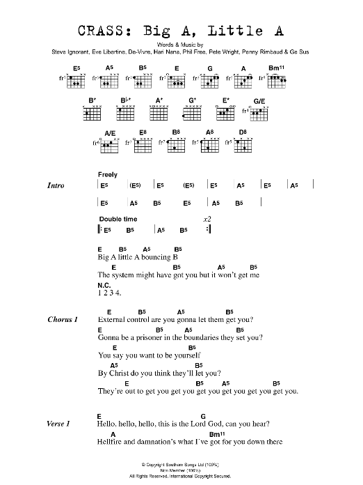 Download Crass Big A Little A Sheet Music and learn how to play Lyrics & Chords PDF digital score in minutes