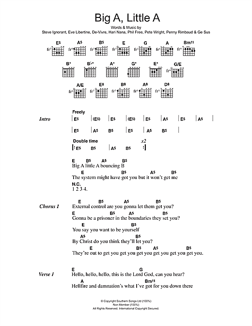 Download Crass Big A Little A Sheet Music and learn how to play Lyrics & Chords PDF digital score in minutes