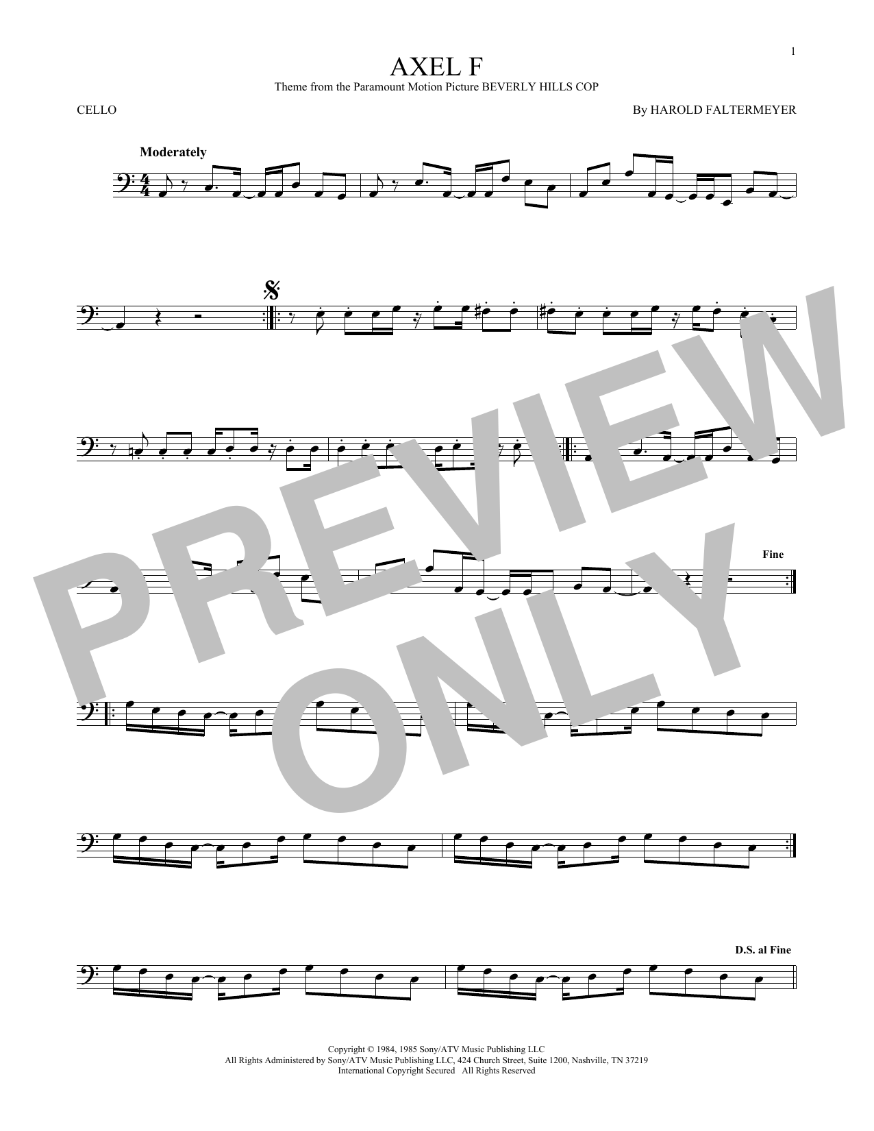 Download Crazy Frog Axel F Sheet Music and learn how to play Cello PDF digital score in minutes