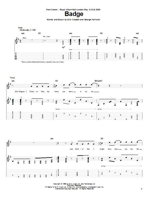 Download Cream Badge Sheet Music and learn how to play Guitar Tab PDF digital score in minutes