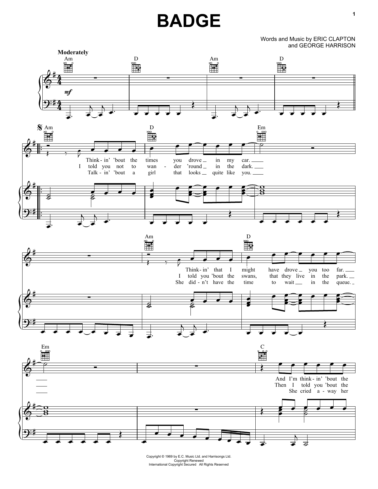 Download Cream Badge Sheet Music and learn how to play Melody Line, Lyrics & Chords PDF digital score in minutes