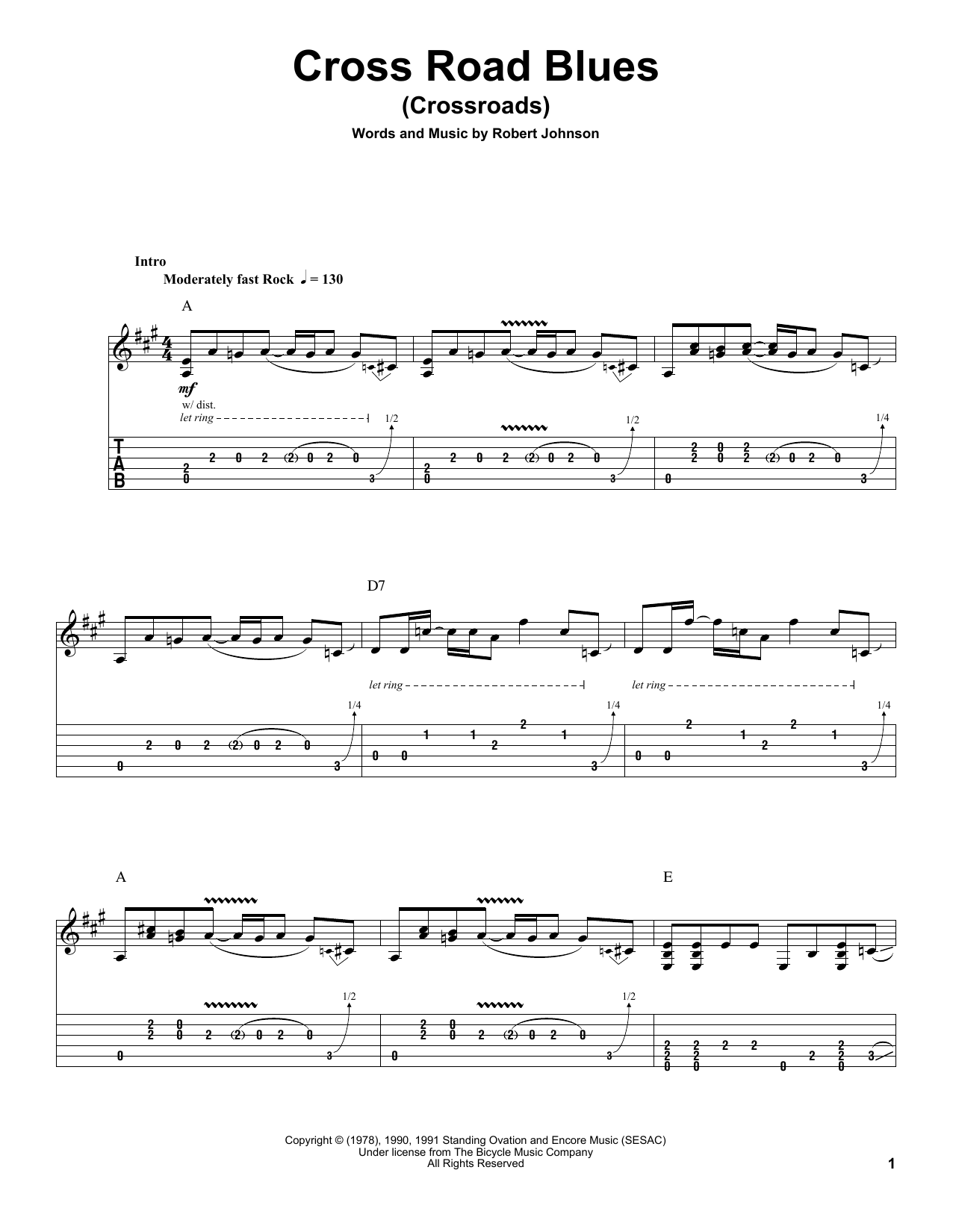 Download Cream Cross Road Blues (Crossroads) Sheet Music and learn how to play Easy Guitar Tab PDF digital score in minutes
