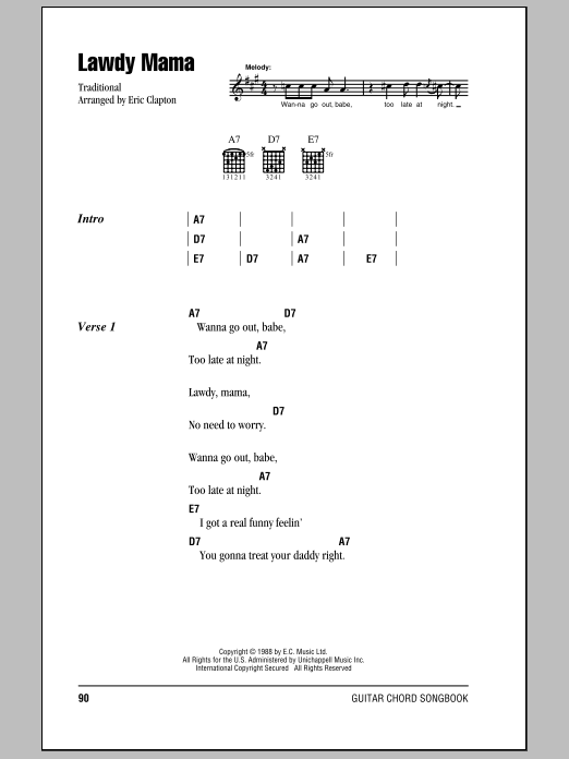 Download Cream Lawdy Mama Sheet Music and learn how to play Lyrics & Chords PDF digital score in minutes