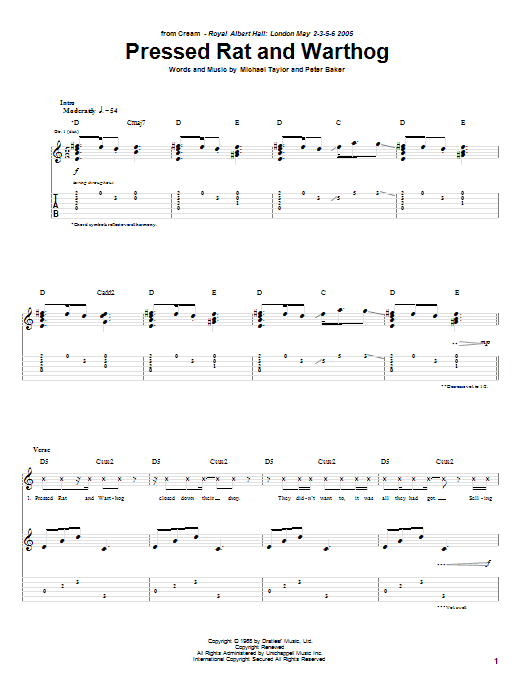 Download Cream Pressed Rat And Warthog Sheet Music and learn how to play Guitar Tab PDF digital score in minutes