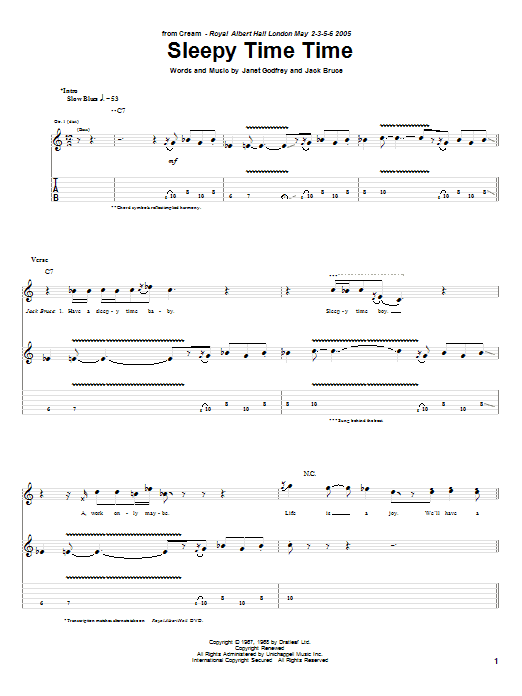Download Cream Sleepy Time Time Sheet Music and learn how to play Guitar Tab PDF digital score in minutes