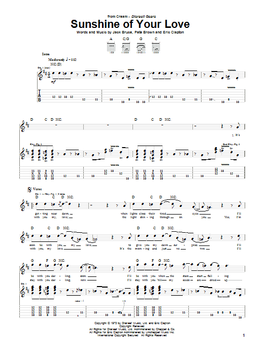 Download Cream Sunshine Of Your Love Sheet Music and learn how to play Bass Guitar Tab PDF digital score in minutes