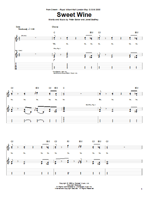 Download Cream Sweet Wine Sheet Music and learn how to play Guitar Tab PDF digital score in minutes