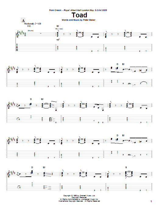 Download Cream Toad Sheet Music and learn how to play Guitar Tab PDF digital score in minutes