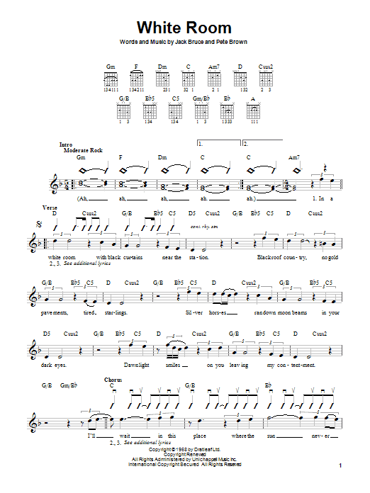 Download Cream White Room Sheet Music and learn how to play Drums Transcription PDF digital score in minutes