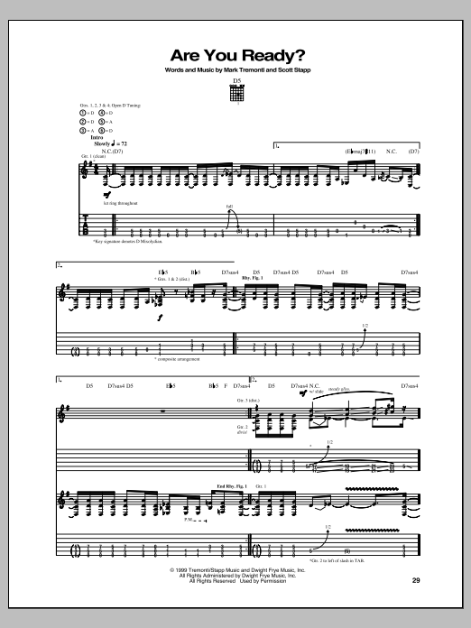 Download Creed Are You Ready? Sheet Music and learn how to play Guitar Tab PDF digital score in minutes