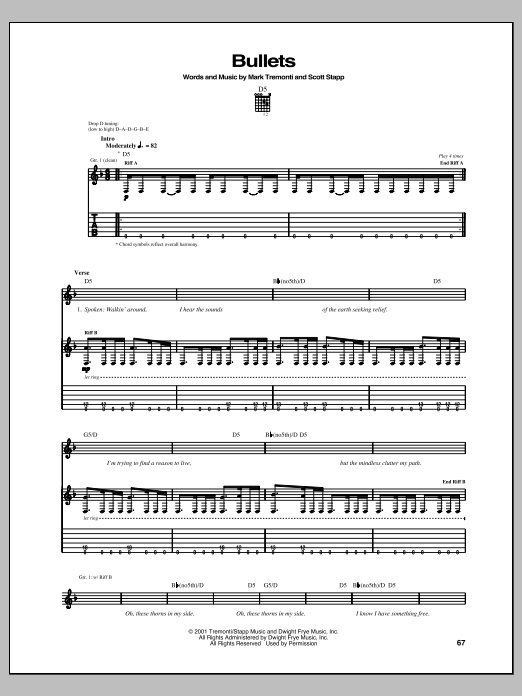 Download Creed Bullets Sheet Music and learn how to play Guitar Tab PDF digital score in minutes