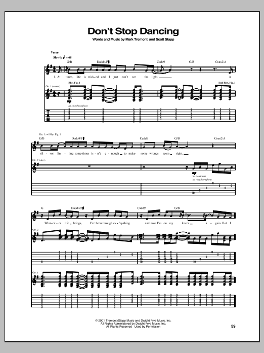 Download Creed Don't Stop Dancing Sheet Music and learn how to play Guitar Tab PDF digital score in minutes