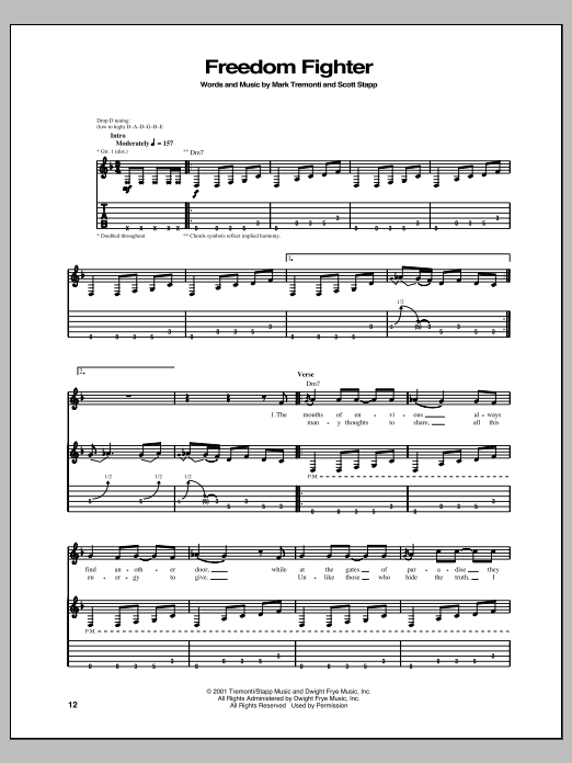 Download Creed Freedom Fighter Sheet Music and learn how to play Guitar Tab PDF digital score in minutes
