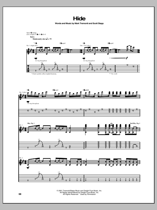 Download Creed Hide Sheet Music and learn how to play Guitar Tab PDF digital score in minutes