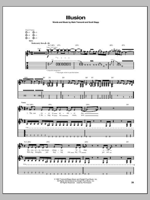 Download Creed Illusion Sheet Music and learn how to play Guitar Tab PDF digital score in minutes