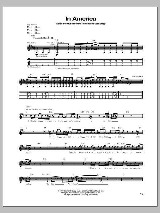 Download Creed In America Sheet Music and learn how to play Guitar Tab PDF digital score in minutes