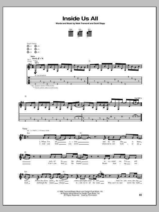 Download Creed Inside Us All Sheet Music and learn how to play Guitar Tab PDF digital score in minutes