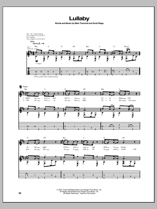Download Creed Lullaby Sheet Music and learn how to play Guitar Tab PDF digital score in minutes