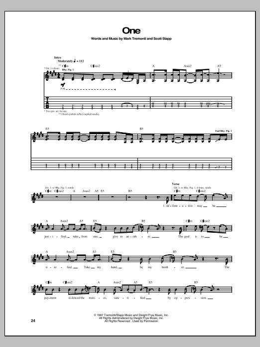 Download Creed One Sheet Music and learn how to play Guitar Tab PDF digital score in minutes