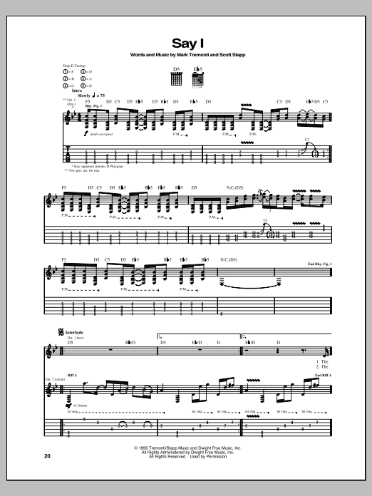 Download Creed Say I Sheet Music and learn how to play Guitar Tab PDF digital score in minutes