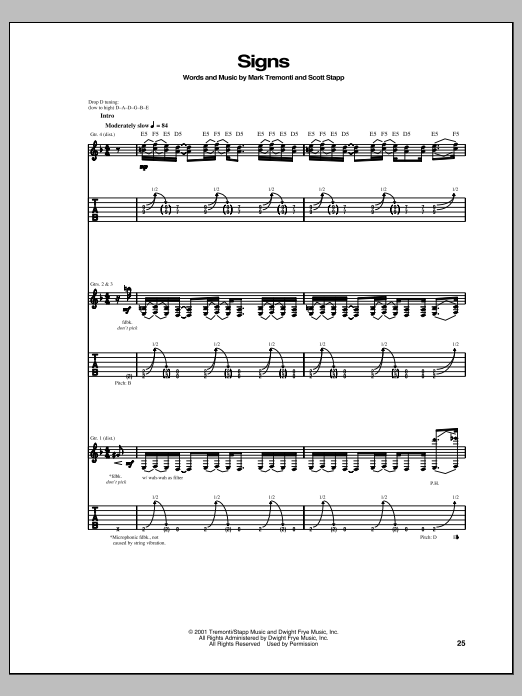 Download Creed Signs Sheet Music and learn how to play Guitar Tab PDF digital score in minutes