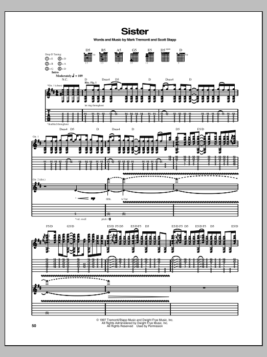 Download Creed Sister Sheet Music and learn how to play Guitar Tab PDF digital score in minutes