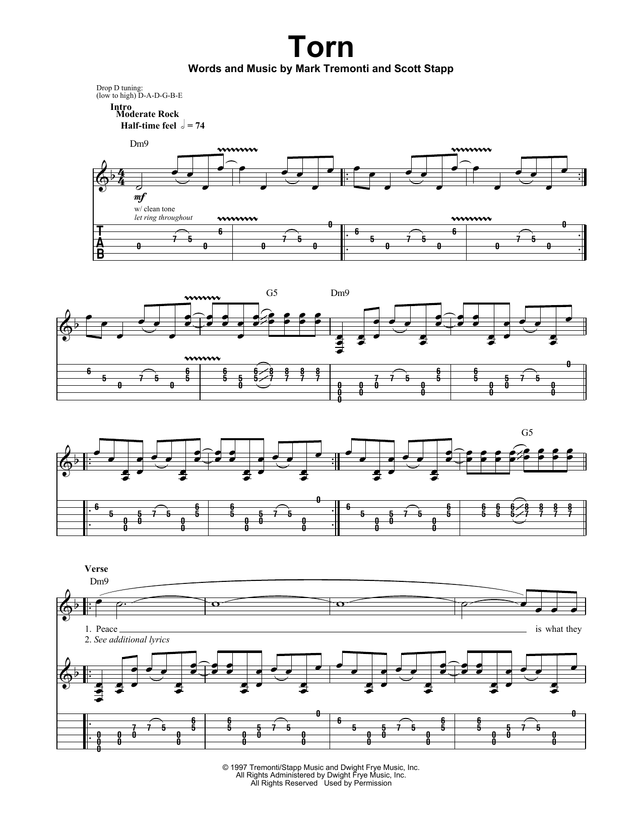 Download Creed Torn Sheet Music and learn how to play Guitar Tab PDF digital score in minutes