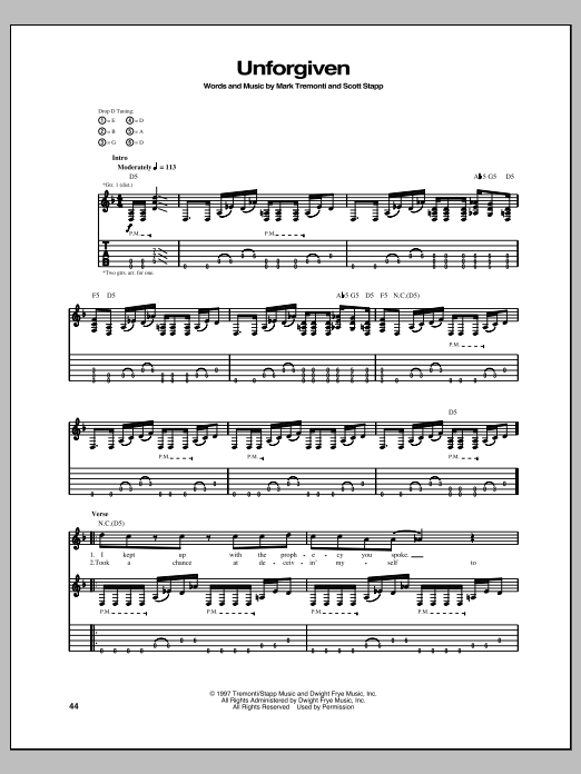 Download Creed Unforgiven Sheet Music and learn how to play Guitar Tab PDF digital score in minutes