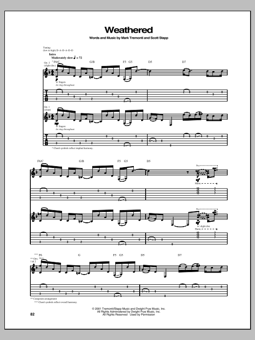 Download Creed Weathered Sheet Music and learn how to play Guitar Tab PDF digital score in minutes