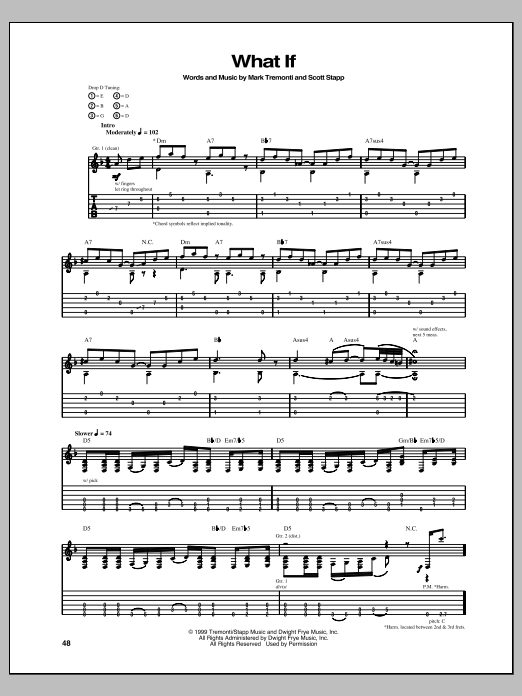 Download Creed What If Sheet Music and learn how to play Guitar Tab PDF digital score in minutes