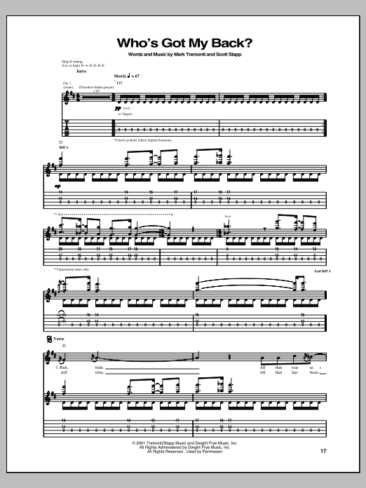 Download Creed Who's Got My Back? Sheet Music and learn how to play Guitar Tab PDF digital score in minutes