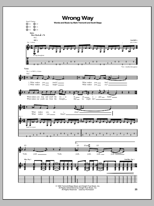 Download Creed Wrong Way Sheet Music and learn how to play Guitar Tab PDF digital score in minutes