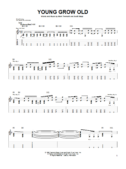 Download Creed Young Grow Old Sheet Music and learn how to play Guitar Tab PDF digital score in minutes