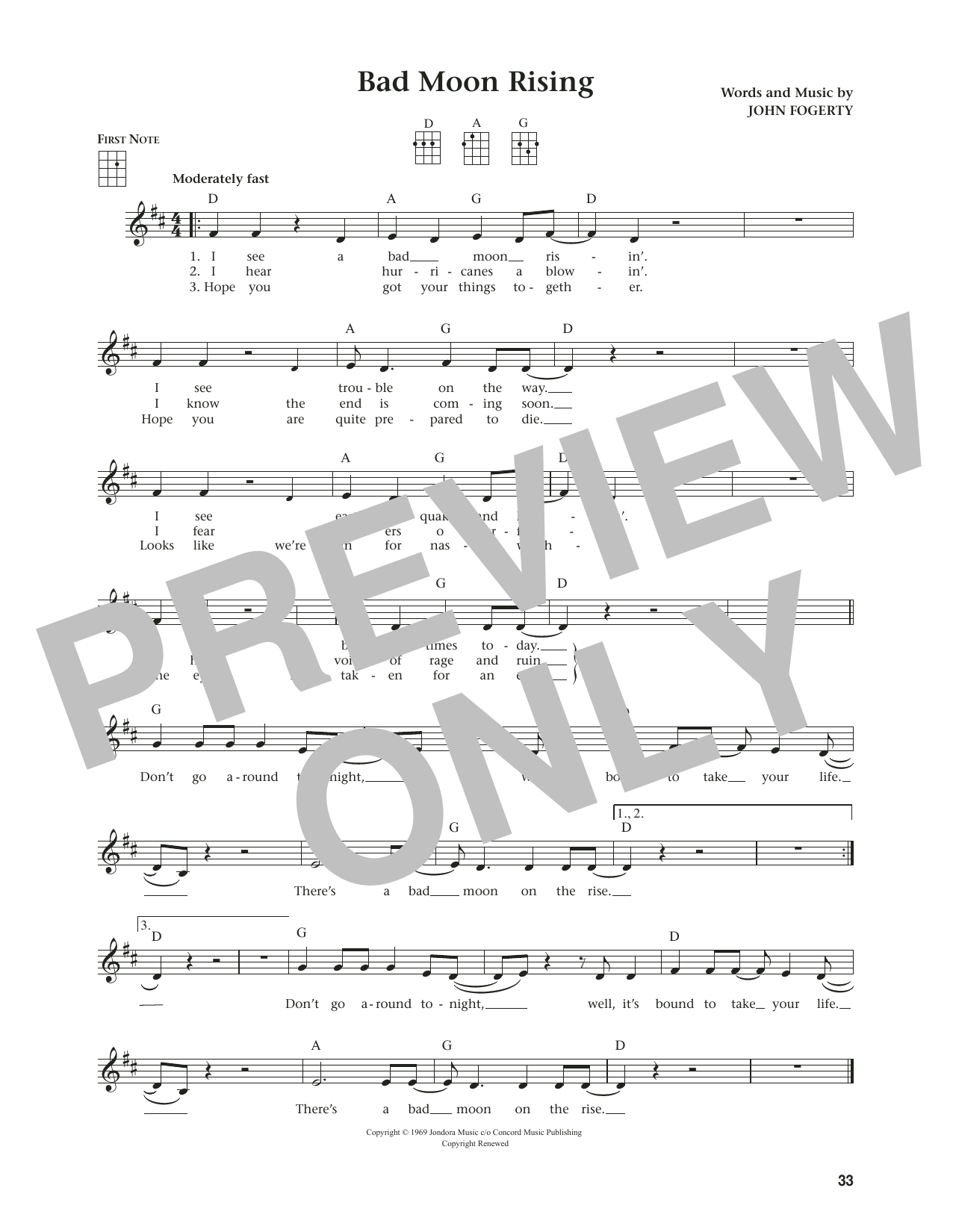 Download Creedence Clearwater Revival Bad Moon Rising (from The Daily Ukulele) (arr. Jim Beloff) Sheet Music and learn how to play Ukulele PDF digital score in minutes