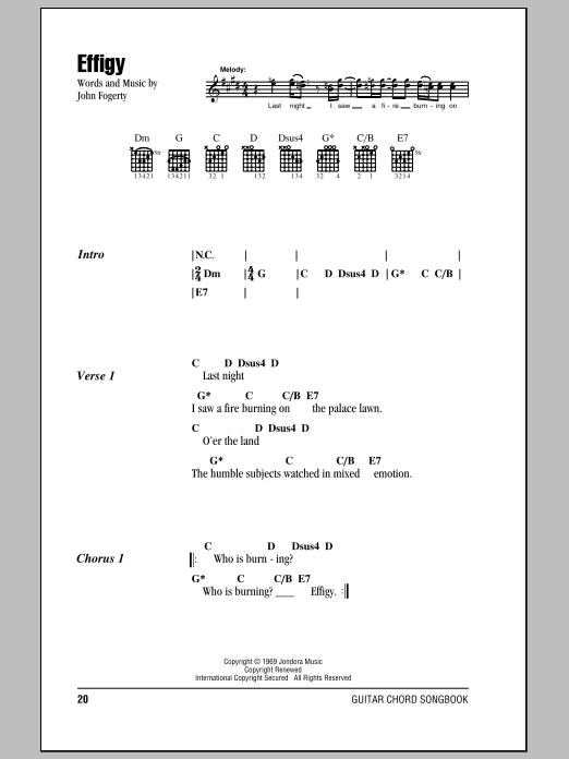 Download Creedence Clearwater Revival Effigy Sheet Music and learn how to play Lyrics & Chords PDF digital score in minutes