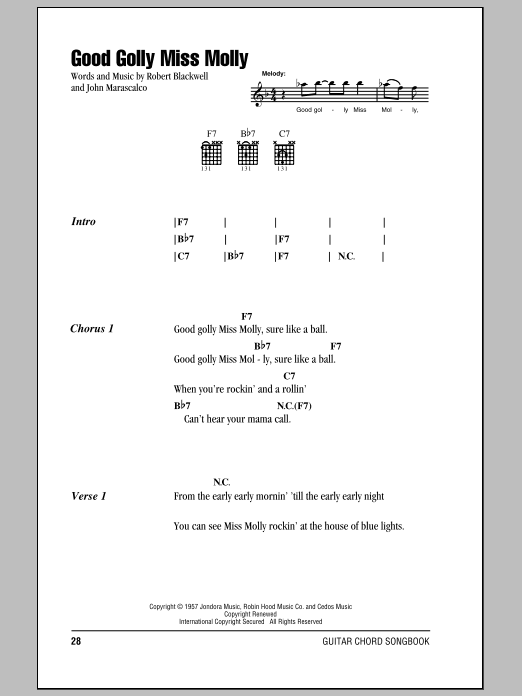Download Creedence Clearwater Revival Good Golly Miss Molly Sheet Music and learn how to play Lyrics & Chords PDF digital score in minutes