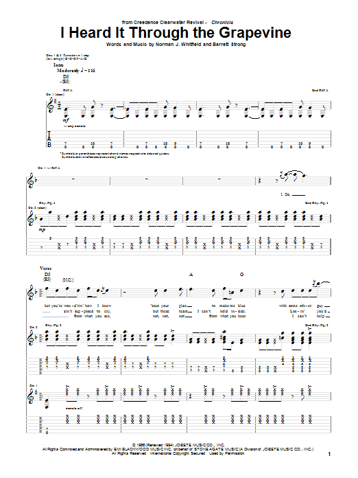 Download Creedence Clearwater Revival I Heard It Through The Grapevine Sheet Music and learn how to play Ukulele PDF digital score in minutes