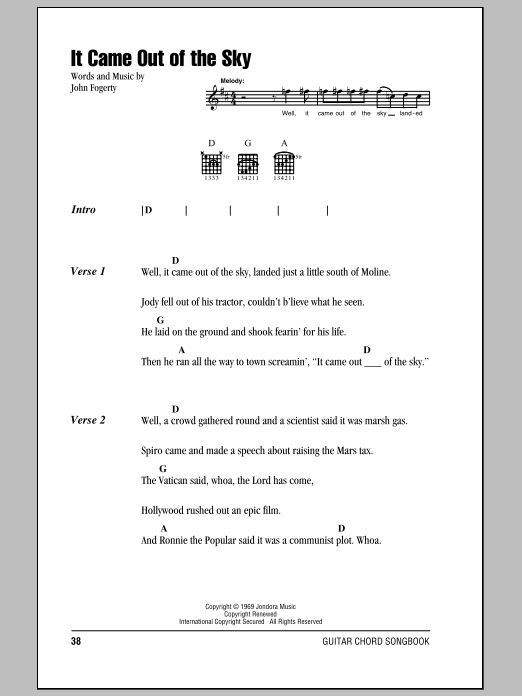 Download Creedence Clearwater Revival It Came Out Of The Sky Sheet Music and learn how to play Lyrics & Chords PDF digital score in minutes