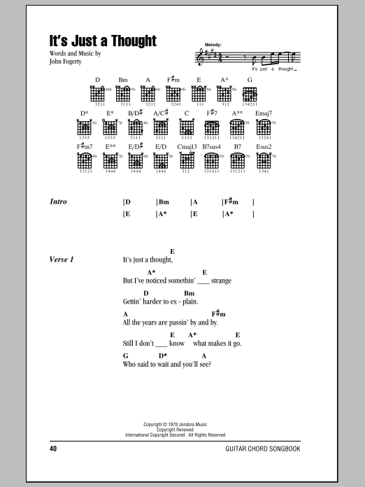Download Creedence Clearwater Revival It's Just A Thought Sheet Music and learn how to play Lyrics & Chords PDF digital score in minutes