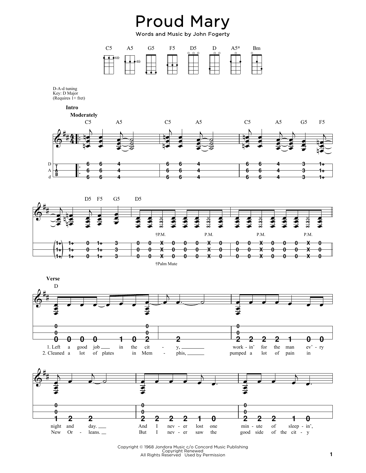 Download Creedence Clearwater Revival Proud Mary (arr. Steven B. Eulberg) Sheet Music and learn how to play Dulcimer PDF digital score in minutes
