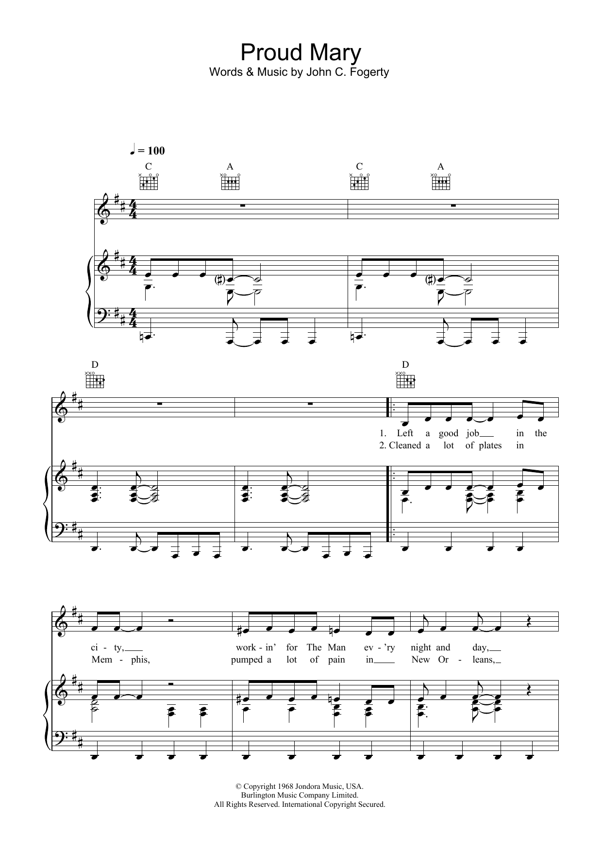 Download Creedence Clearwater Revival Proud Mary Sheet Music and learn how to play GTRENS PDF digital score in minutes