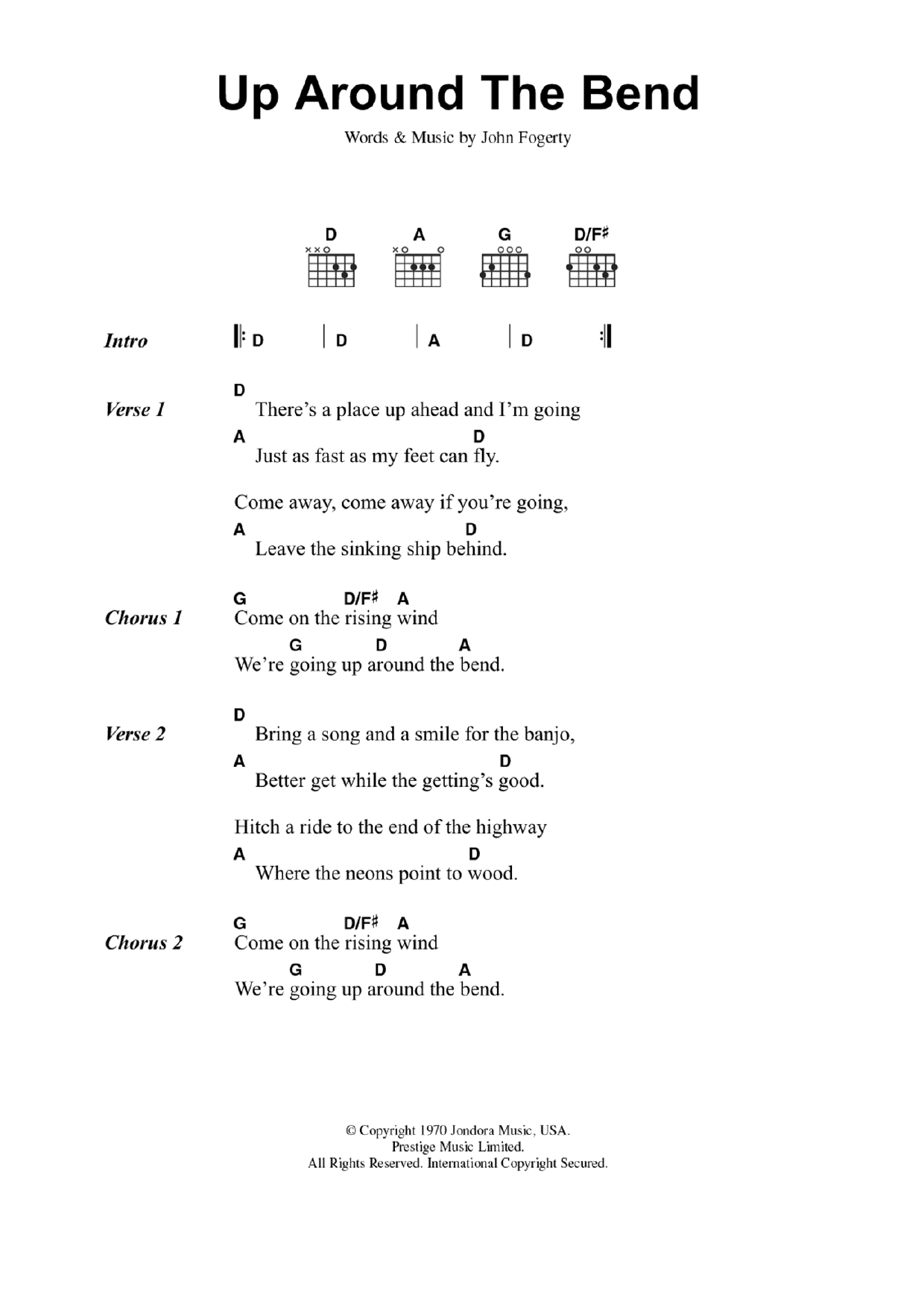 Download Creedence Clearwater Revival Up Around The Bend Sheet Music and learn how to play Guitar Lead Sheet PDF digital score in minutes