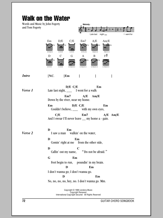 Download Creedence Clearwater Revival Walk On The Water Sheet Music and learn how to play Lyrics & Chords PDF digital score in minutes