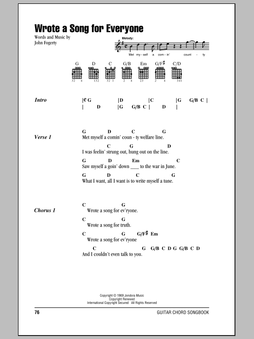 Download Creedence Clearwater Revival Wrote A Song For Everyone Sheet Music and learn how to play Lyrics & Chords PDF digital score in minutes