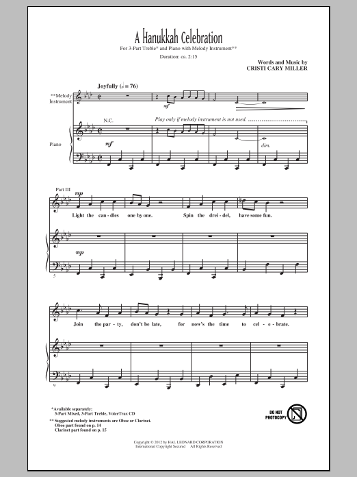Download Cristi Cary Miller A Hanukkah Celebration Sheet Music and learn how to play 3-Part Mixed PDF digital score in minutes