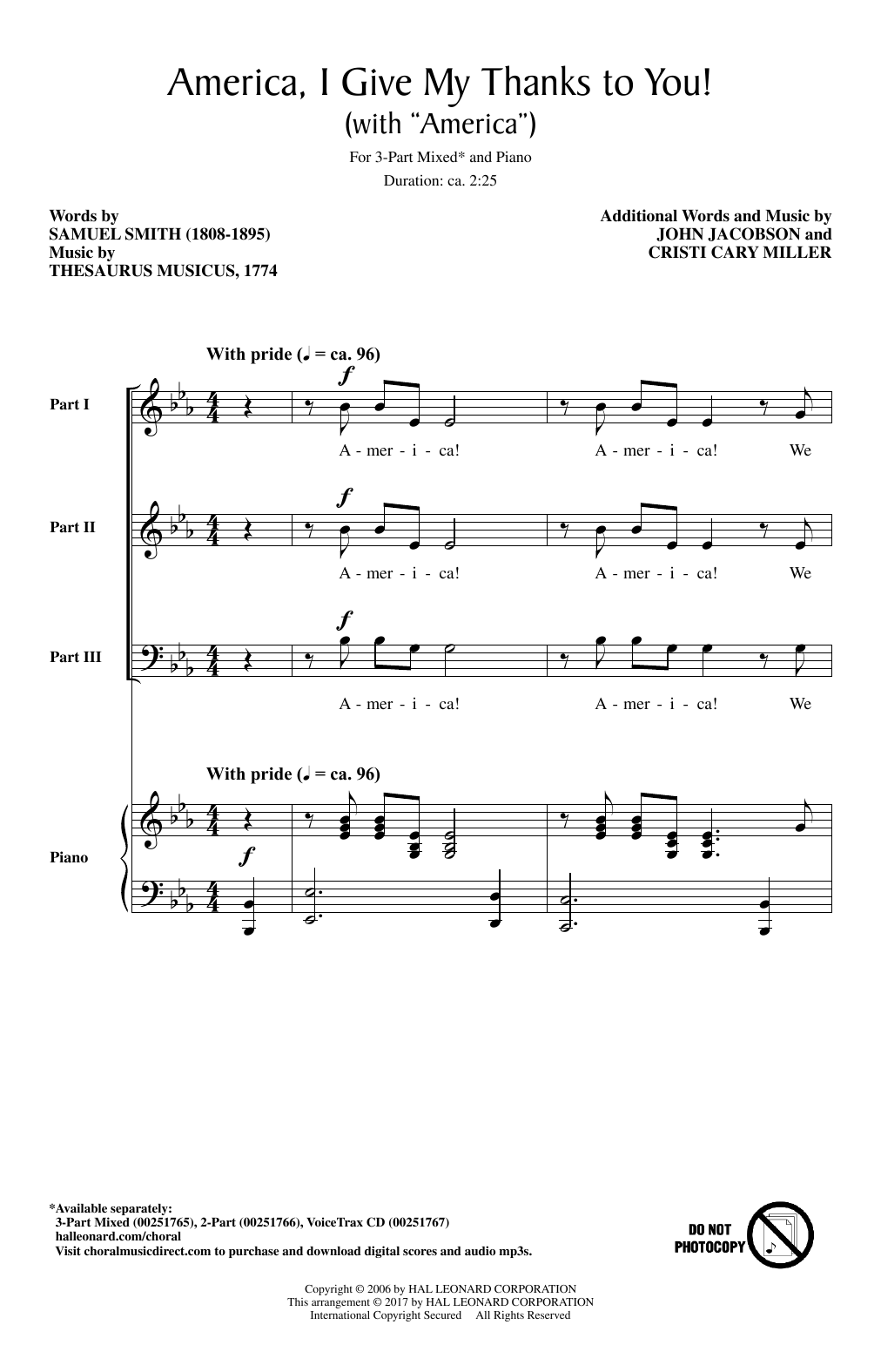 Download Cristi Cary Miller America, I Give My Thanks To You! Sheet Music and learn how to play 3-Part Mixed PDF digital score in minutes