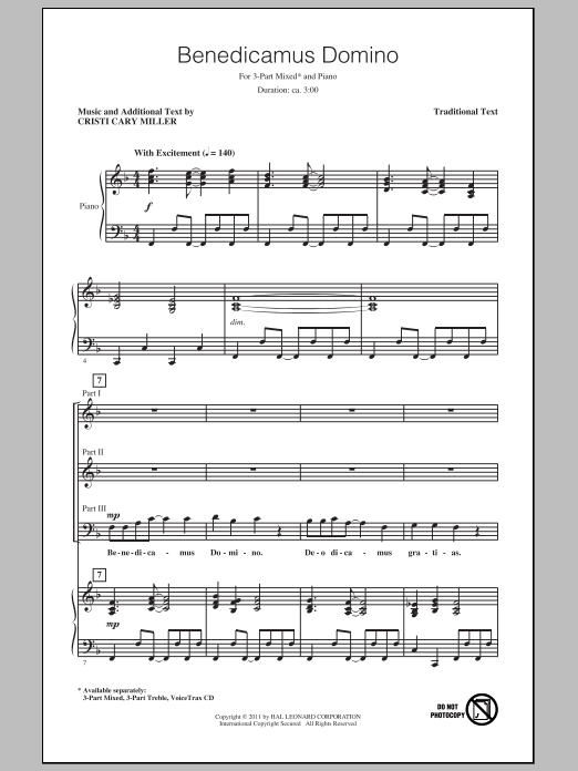 Download Cristi Cary Miller Benedicamus Domino Sheet Music and learn how to play 3-Part Mixed PDF digital score in minutes
