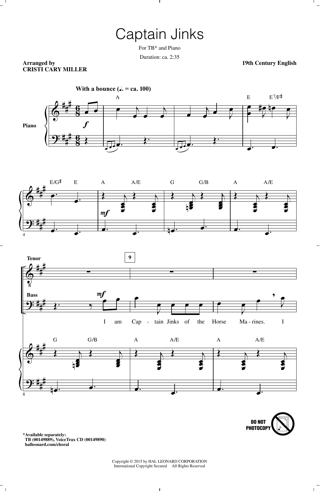 Download Cristi Cary Miller Captain Jinks Sheet Music and learn how to play TB PDF digital score in minutes
