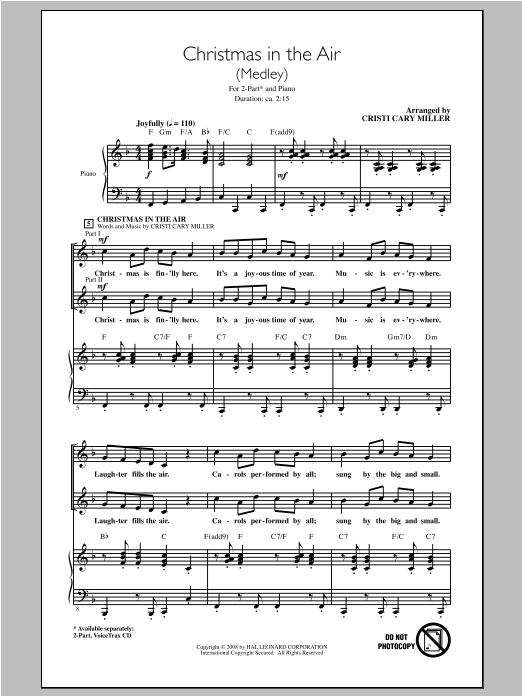 Download Cristi Cary Miller Christmas In The Air (Medley) Sheet Music and learn how to play 2-Part Choir PDF digital score in minutes